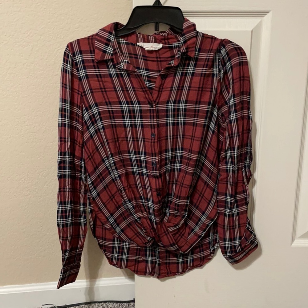 Love tree plaid knotted shirt